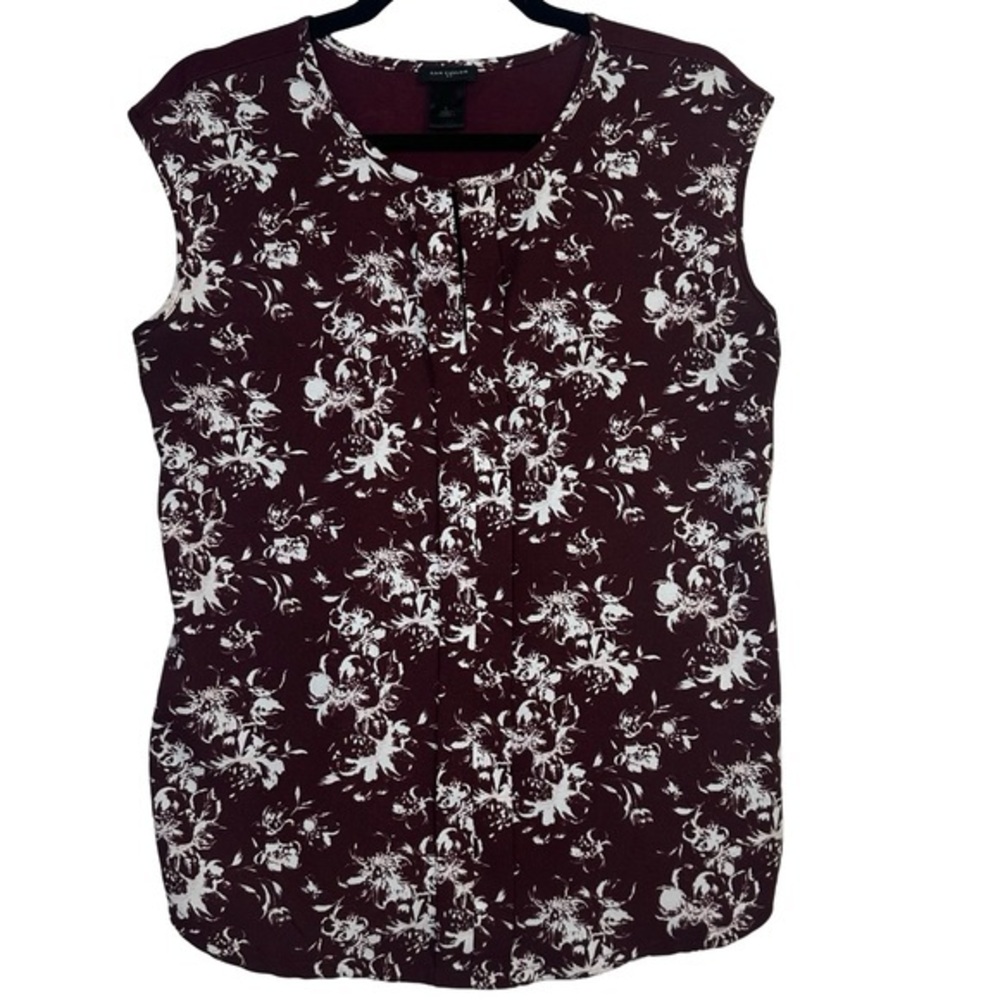 Ann Taylor Sleeveless Blouse Floral Pattern‎ Maroon White Size Small